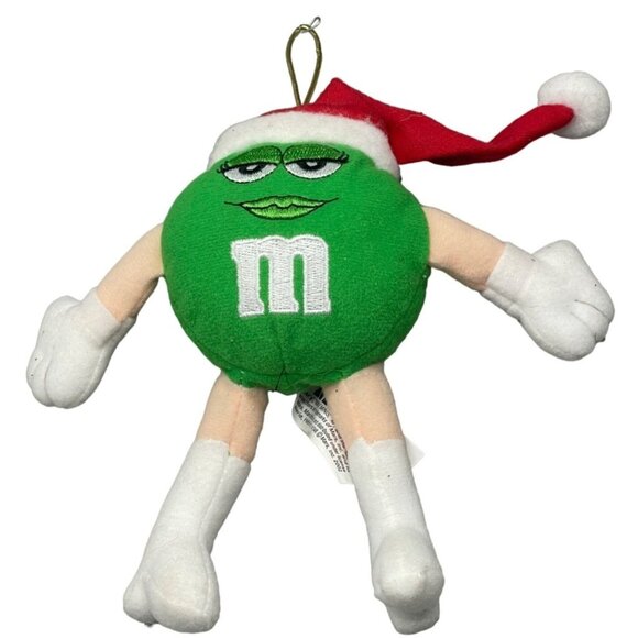 m&m's green Christmas ornament 2002 plush Santa hat red 6" READ - Picture 1 of 6